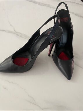 Amanda Gregory Black Pointed Slingback Stiletto Heels